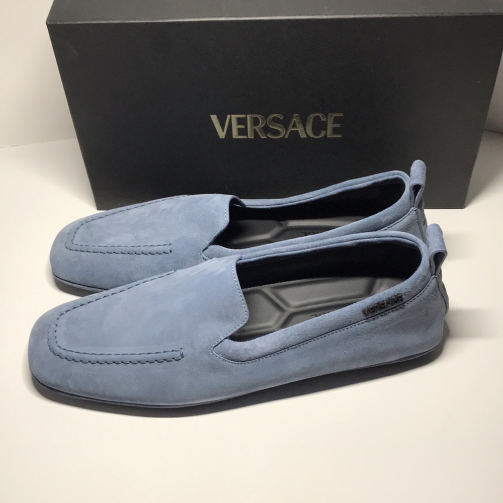 New Authentic Versace Villa Suede Driver Shoes – Blue (Size 47)